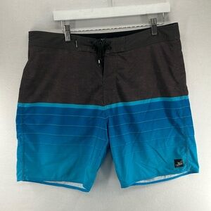 Rip Curl Blue and Black Board Shorts Gradient Design Size 34